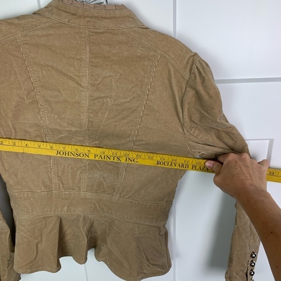 White House Black Market Size 4 Tan Corduroy Military Jacket Silver Button Stret - Picture 9 of 9